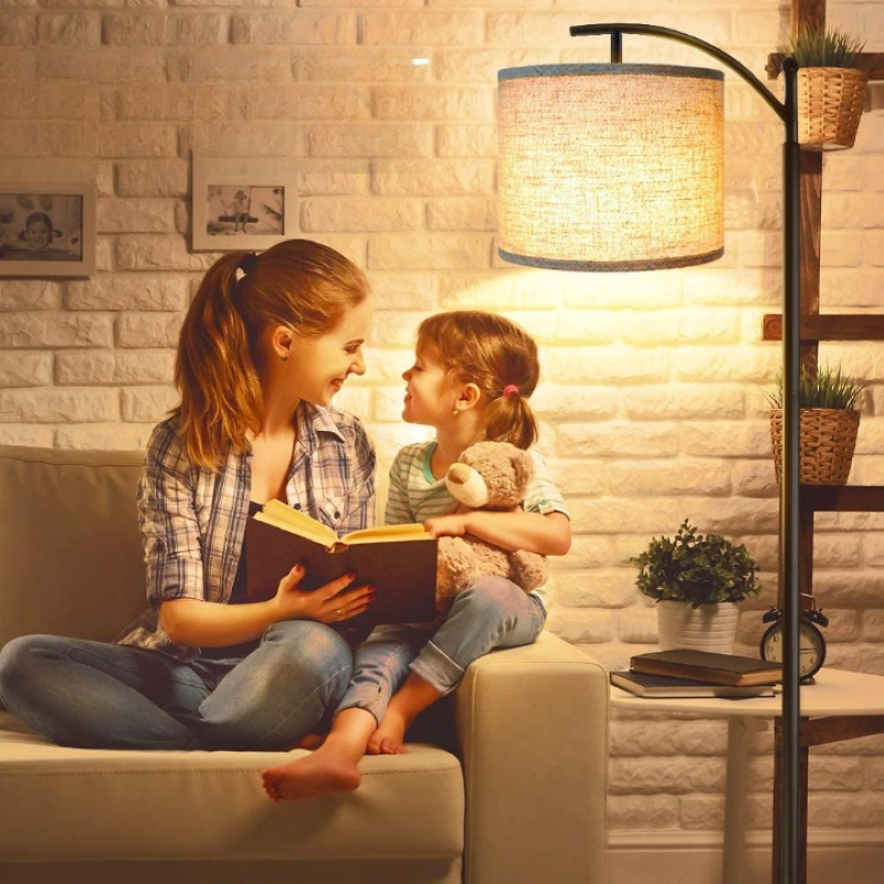 Lámpara de pie LED con 3 temperaturas de color, diseño industrial con pantalla blanca incluida para salón, dormitorio y 