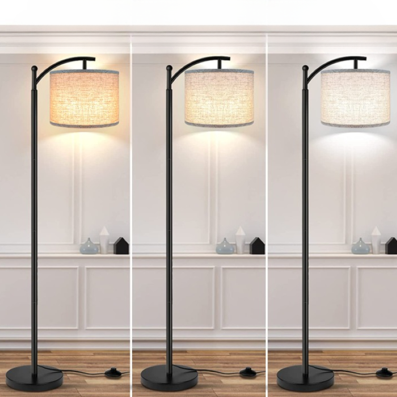 Lámpara de pie LED con 3 temperaturas de color, diseño industrial con pantalla blanca incluida para salón, dormitorio y 