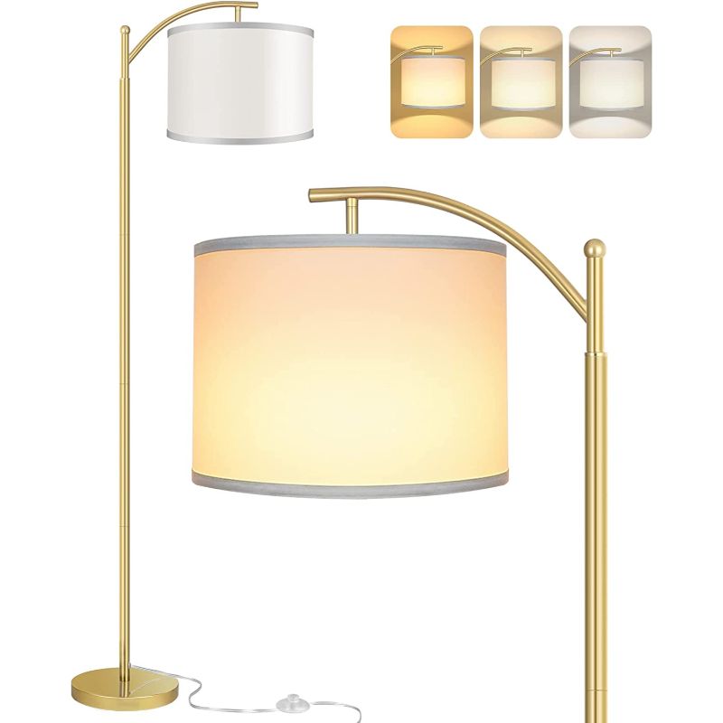 Lámpara de pie LED con 3 temperaturas de color, diseño industrial con pantalla blanca incluida para salón, dormitorio y 