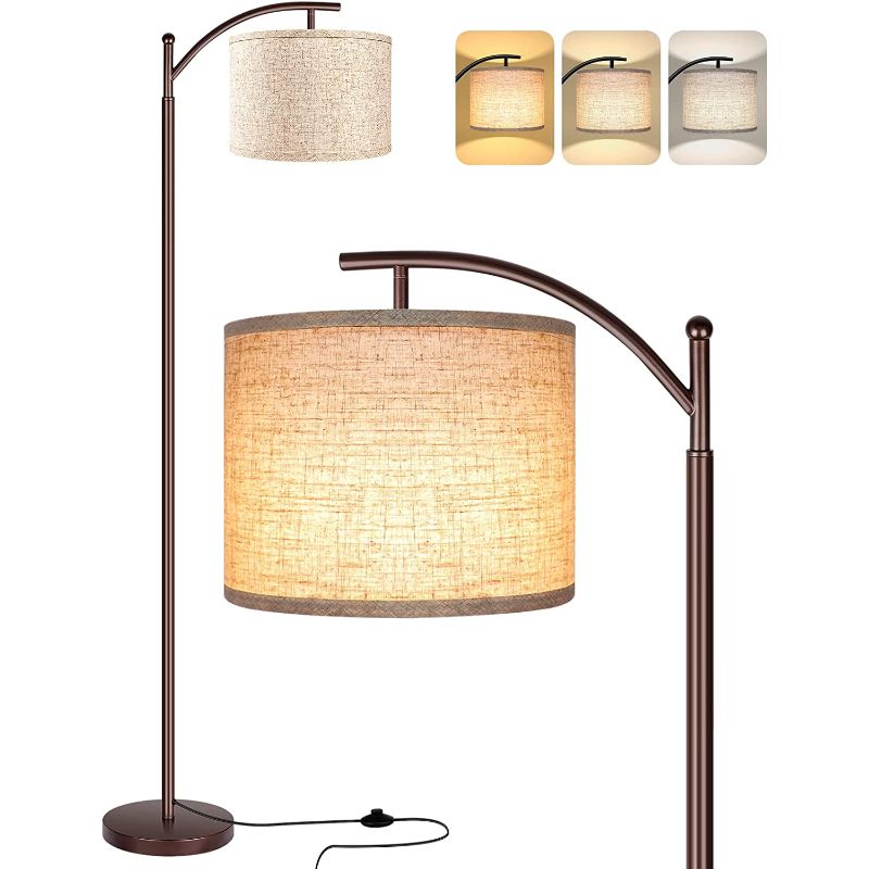 Lámpara de pie LED con 3 temperaturas de color, diseño industrial con pantalla blanca incluida para salón, dormitorio y 