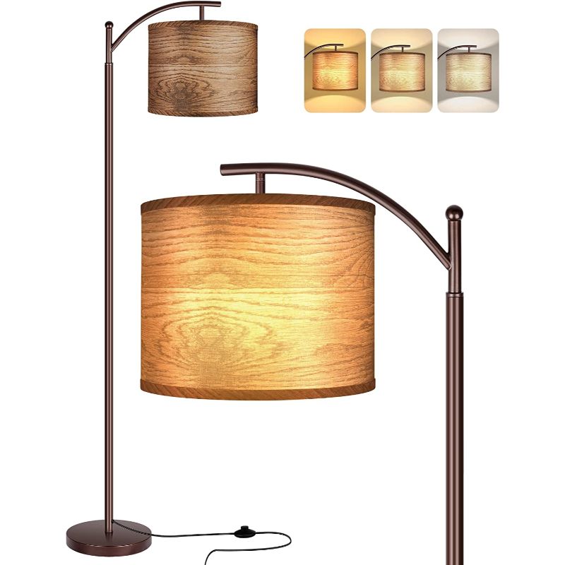 Lámpara de pie LED con 3 temperaturas de color, diseño industrial con pantalla blanca incluida para salón, dormitorio y 