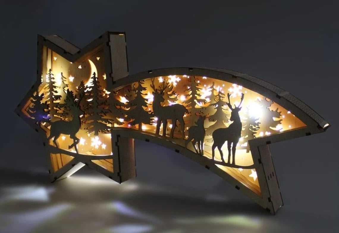Lámpara de sobremesa LED navideña de madera con forma de estrella y belén