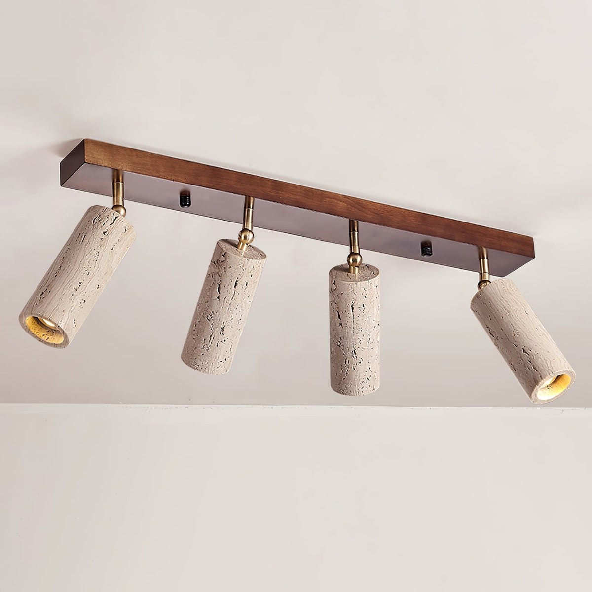 Lámpara de techo industrial de madera y hormigón con focos ajustables