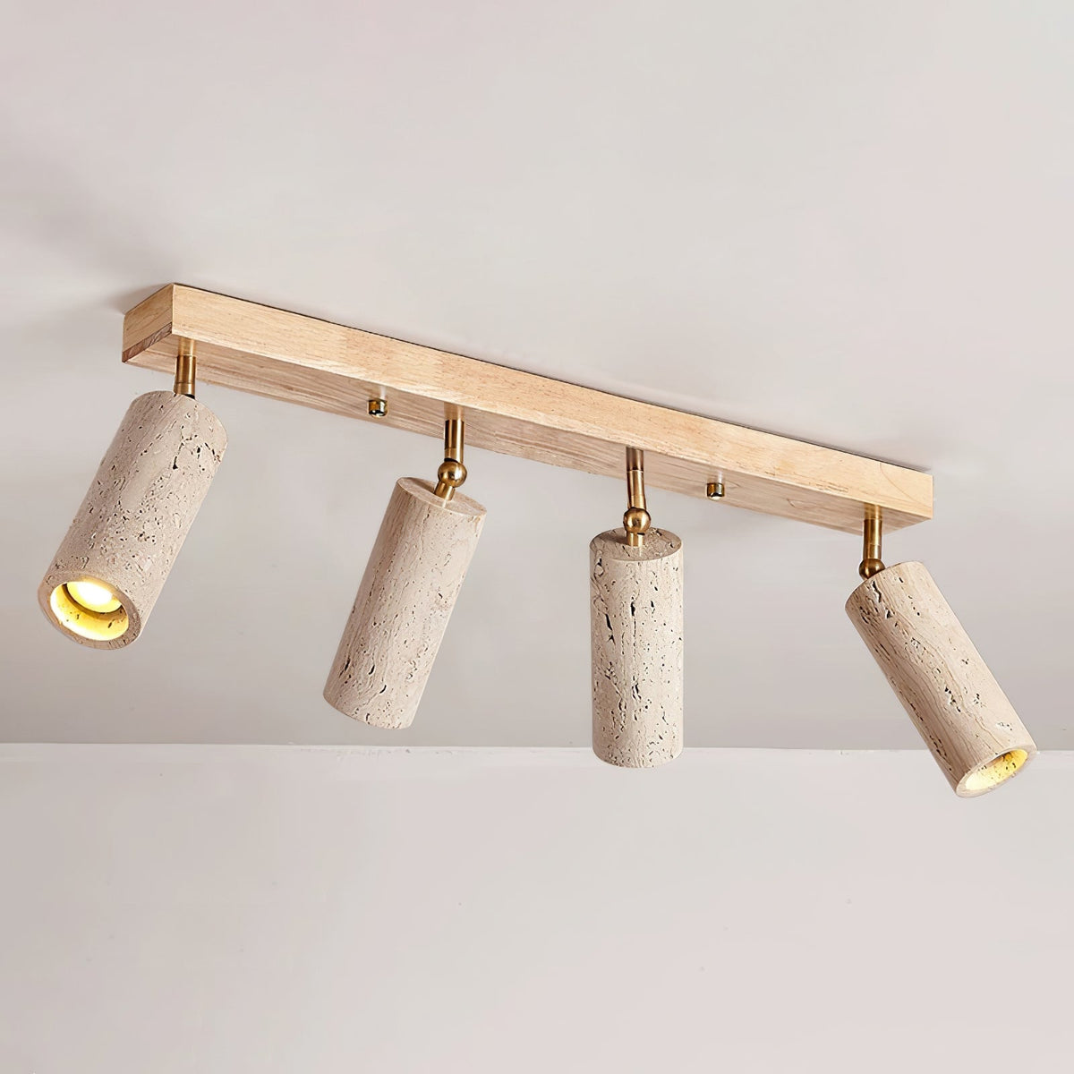 Lámpara de techo industrial de madera y hormigón con focos ajustables