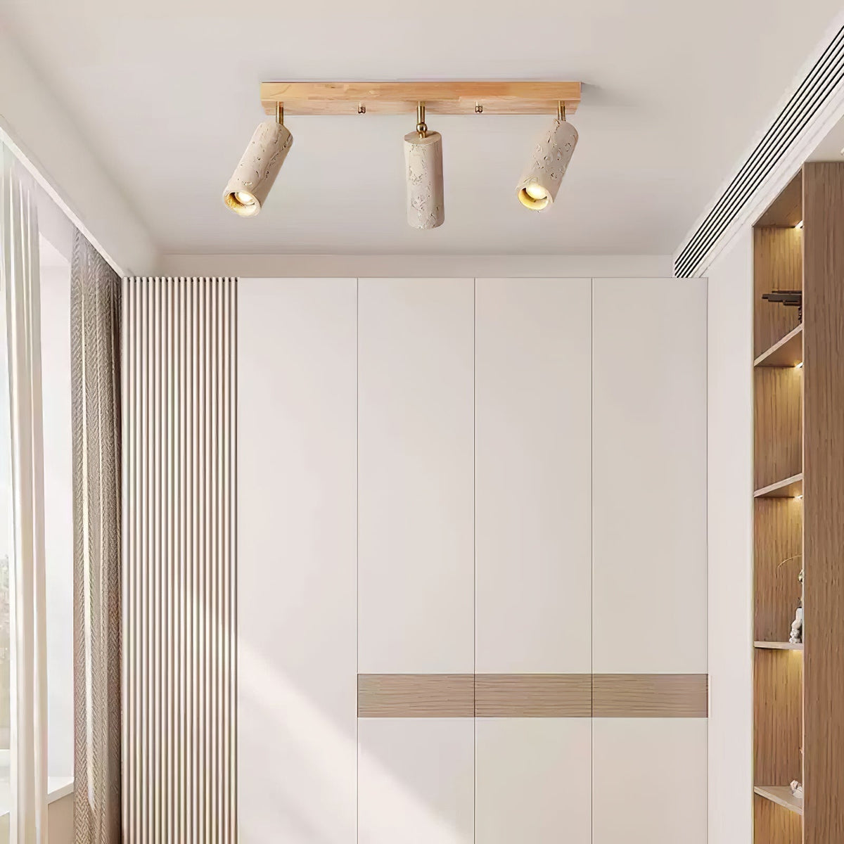 Lámpara de techo industrial de madera y hormigón con focos ajustables