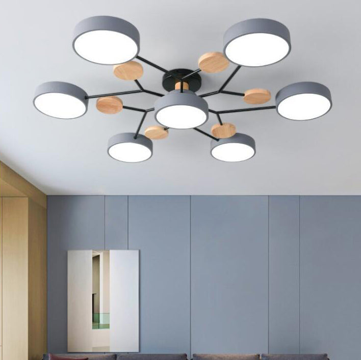 Lámpara de techo LED moderna de diseño molecular escandinavo, hierro, acrílico y madera, 4 a 7 luces, luz blanca cálida 