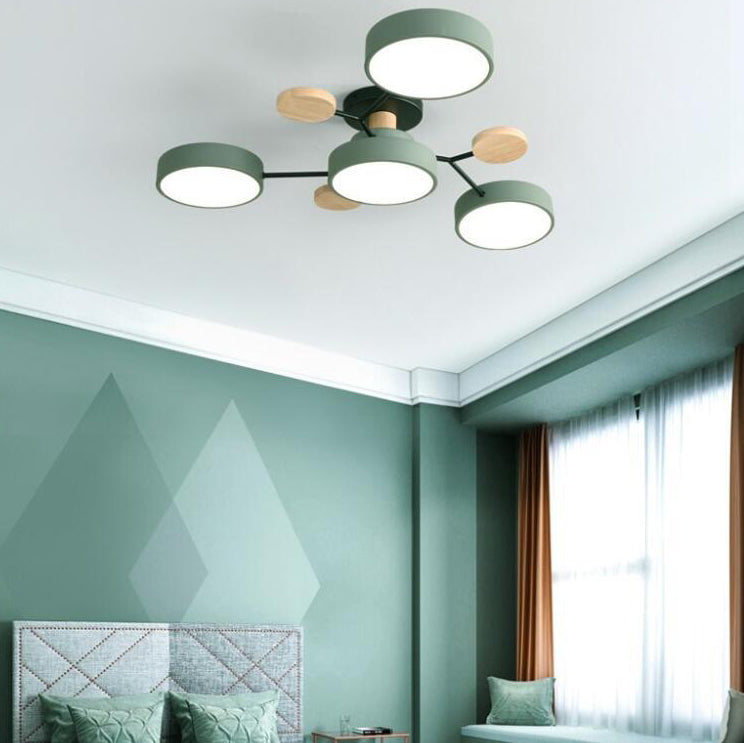 Lámpara de techo LED moderna de diseño molecular escandinavo, hierro, acrílico y madera, 4 a 7 luces, luz blanca cálida 