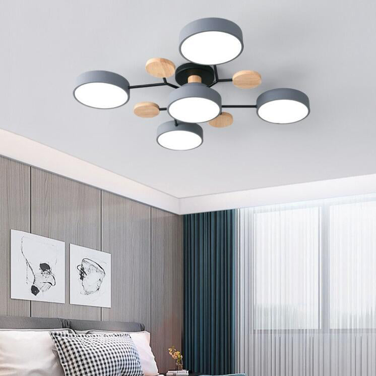 Lámpara de techo LED moderna de diseño molecular escandinavo, hierro, acrílico y madera, 4 a 7 luces, luz blanca cálida 