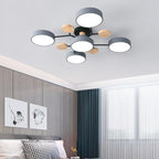 Lámpara de techo LED moderna de diseño molecular escandinavo, hierro, acrílico y madera, 4 a 7 luces, luz blanca cálida 