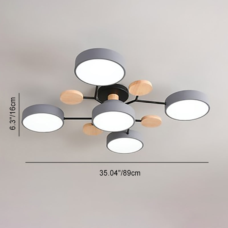 Lámpara de techo LED moderna de diseño molecular escandinavo, hierro, acrílico y madera, 4 a 7 luces, luz blanca cálida 