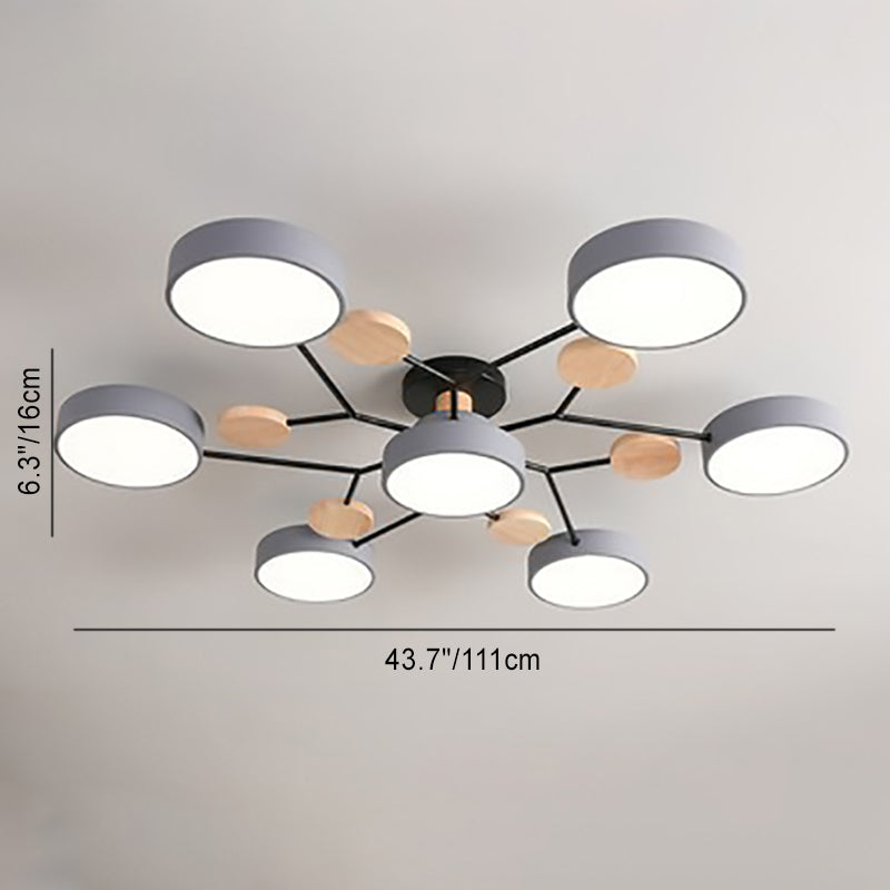 Lámpara de techo LED moderna de diseño molecular escandinavo, hierro, acrílico y madera, 4 a 7 luces, luz blanca cálida 