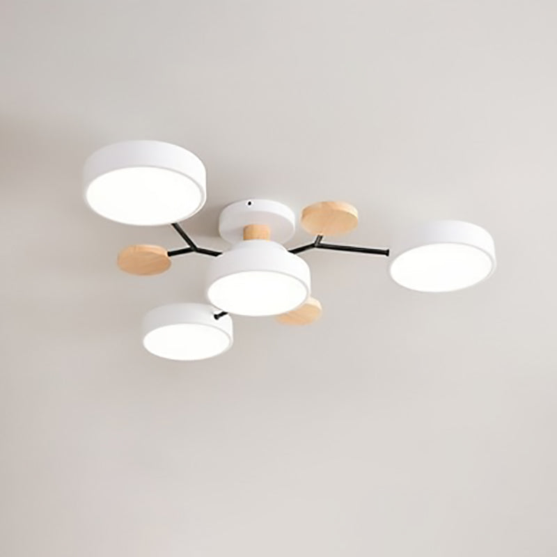 Lámpara de techo LED moderna de diseño molecular escandinavo, hierro, acrílico y madera, 4 a 7 luces, luz blanca cálida 