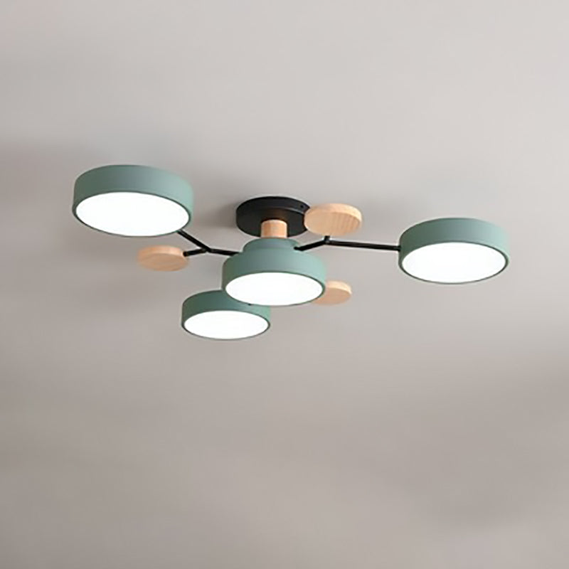 Lámpara de techo LED moderna de diseño molecular escandinavo, hierro, acrílico y madera, 4 a 7 luces, luz blanca cálida 