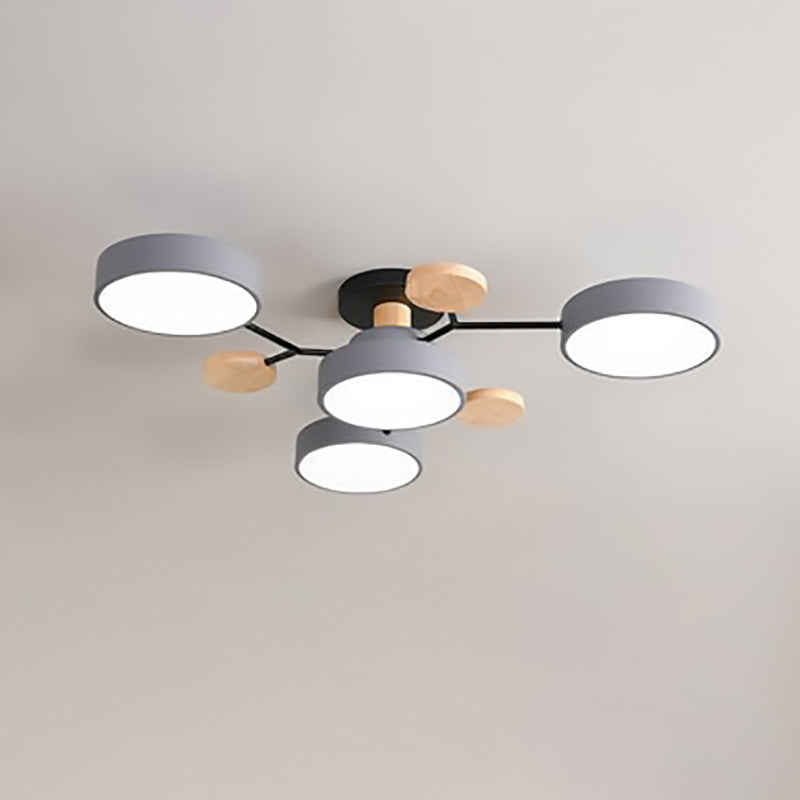 Lámpara de techo LED moderna de diseño molecular escandinavo, hierro, acrílico y madera, 4 a 7 luces, luz blanca cálida 