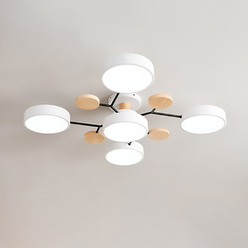 Lámpara de techo LED moderna de diseño molecular escandinavo, hierro, acrílico y madera, 4 a 7 luces, luz blanca cálida 