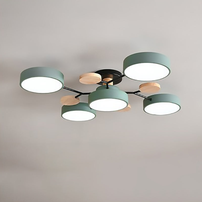 Lámpara de techo LED moderna de diseño molecular escandinavo, hierro, acrílico y madera, 4 a 7 luces, luz blanca cálida 
