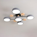 Lámpara de techo LED moderna de diseño molecular escandinavo, hierro, acrílico y madera, 4 a 7 luces, luz blanca cálida 