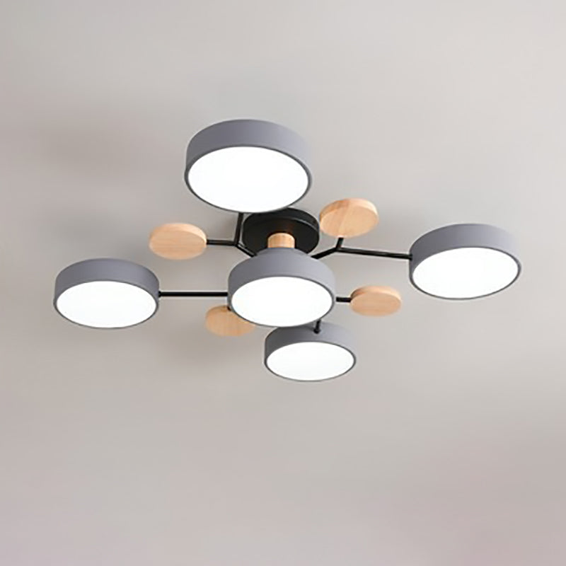 Lámpara de techo LED moderna de diseño molecular escandinavo, hierro, acrílico y madera, 4 a 7 luces, luz blanca cálida 