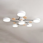 Lámpara de techo LED moderna de diseño molecular escandinavo, hierro, acrílico y madera, 4 a 7 luces, luz blanca cálida 