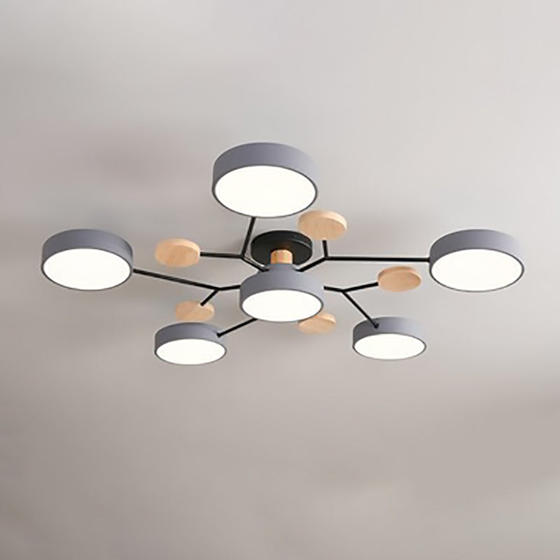 Lámpara de techo LED moderna de diseño molecular escandinavo, hierro, acrílico y madera, 4 a 7 luces, luz blanca cálida 