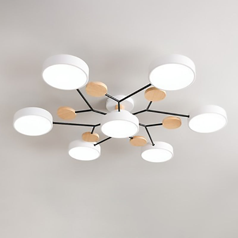 Lámpara de techo LED moderna de diseño molecular escandinavo, hierro, acrílico y madera, 4 a 7 luces, luz blanca cálida 