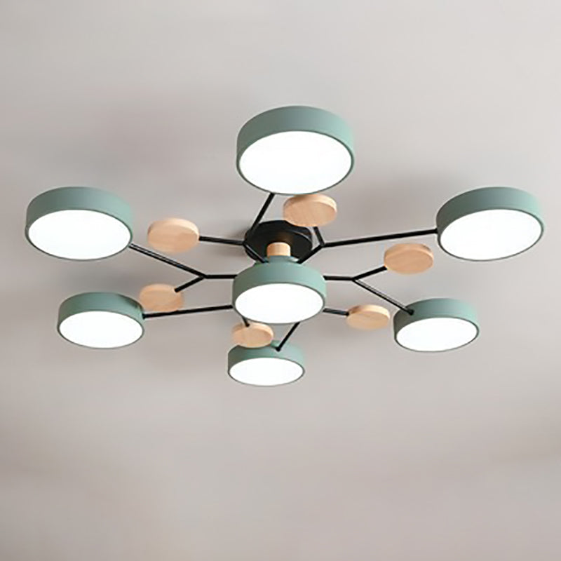 Lámpara de techo LED moderna de diseño molecular escandinavo, hierro, acrílico y madera, 4 a 7 luces, luz blanca cálida 