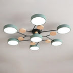 Lámpara de techo LED moderna de diseño molecular escandinavo, hierro, acrílico y madera, 4 a 7 luces, luz blanca cálida 