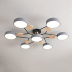 Lámpara de techo LED moderna de diseño molecular escandinavo, hierro, acrílico y madera, 4 a 7 luces, luz blanca cálida 