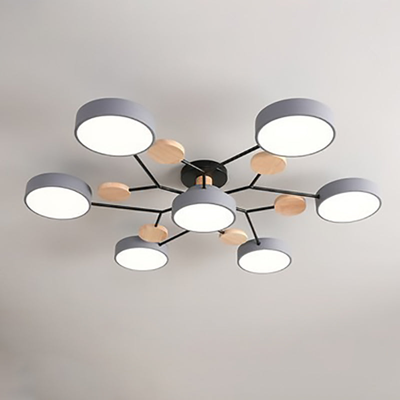 Lámpara de techo LED moderna de diseño molecular escandinavo, hierro, acrílico y madera, 4 a 7 luces, luz blanca cálida 