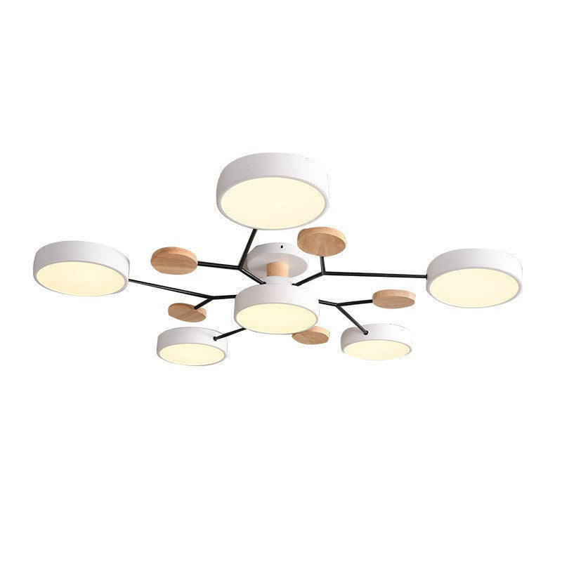 Lámpara de techo LED moderna de diseño molecular escandinavo, hierro, acrílico y madera, 4 a 7 luces, luz blanca cálida 