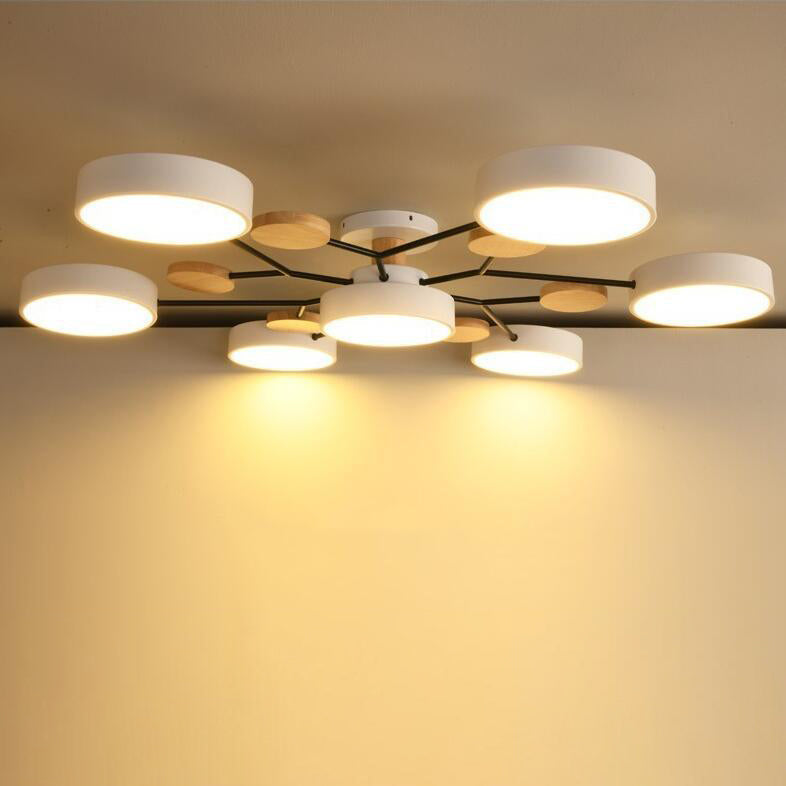 Lámpara de techo LED moderna de diseño molecular escandinavo, hierro, acrílico y madera, 4 a 7 luces, luz blanca cálida 