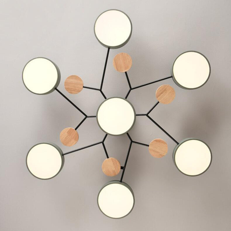 Lámpara de techo LED moderna de diseño molecular escandinavo, hierro, acrílico y madera, 4 a 7 luces, luz blanca cálida 