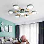 Lámpara de techo LED moderna de diseño molecular escandinavo, hierro, acrílico y madera, 4 a 7 luces, luz blanca cálida 
