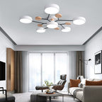 Lámpara de techo LED moderna de diseño molecular escandinavo, hierro, acrílico y madera, 4 a 7 luces, luz blanca cálida 