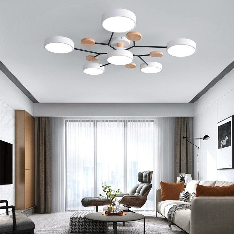 Lámpara de techo LED moderna de diseño molecular escandinavo, hierro, acrílico y madera, 4 a 7 luces, luz blanca cálida 