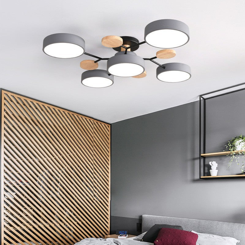 Lámpara de techo LED moderna de diseño molecular escandinavo, hierro, acrílico y madera, 4 a 7 luces, luz blanca cálida 