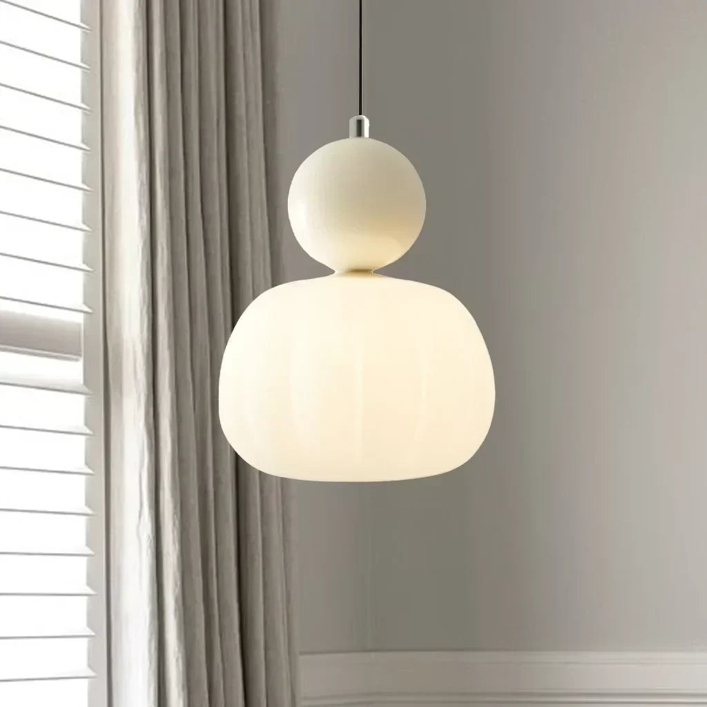 Lámpara de techo nórdica calabaza — LED colgante, pantalla de vidrio reforzado, estructura metálica pulida