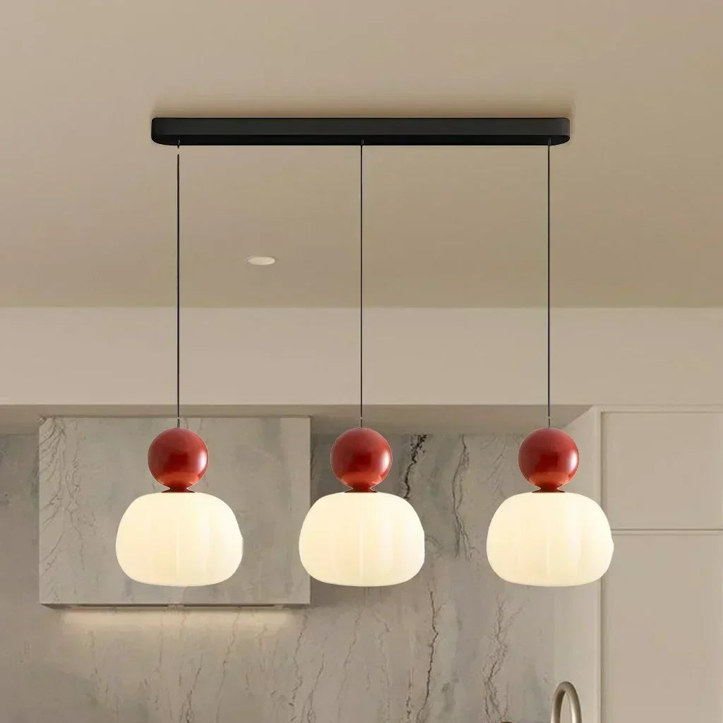 Lámpara de techo nórdica calabaza — LED colgante, pantalla de vidrio reforzado, estructura metálica pulida