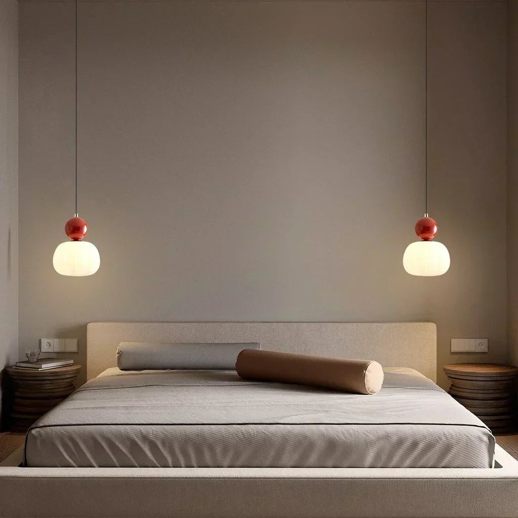 Lámpara de techo nórdica calabaza — LED colgante, pantalla de vidrio reforzado, estructura metálica pulida
