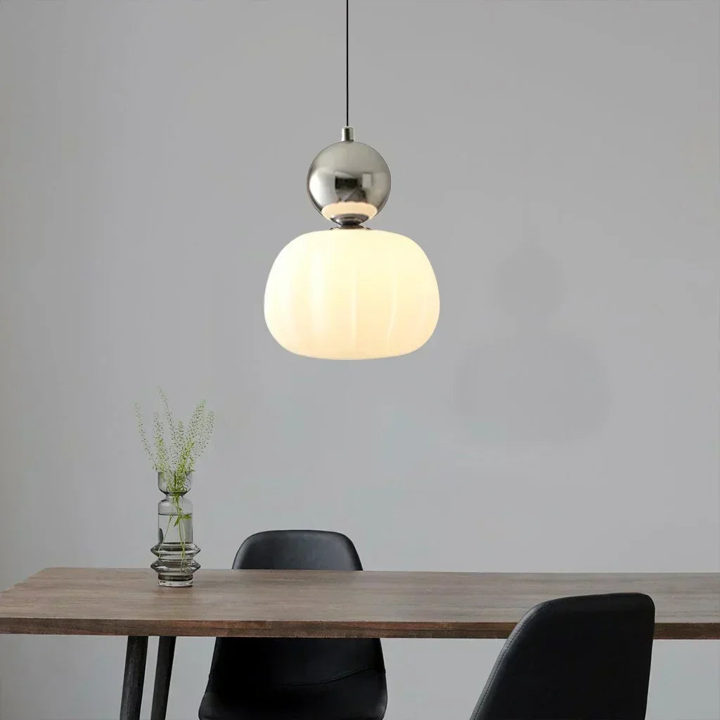 Lámpara de techo nórdica calabaza — LED colgante, pantalla de vidrio reforzado, estructura metálica pulida