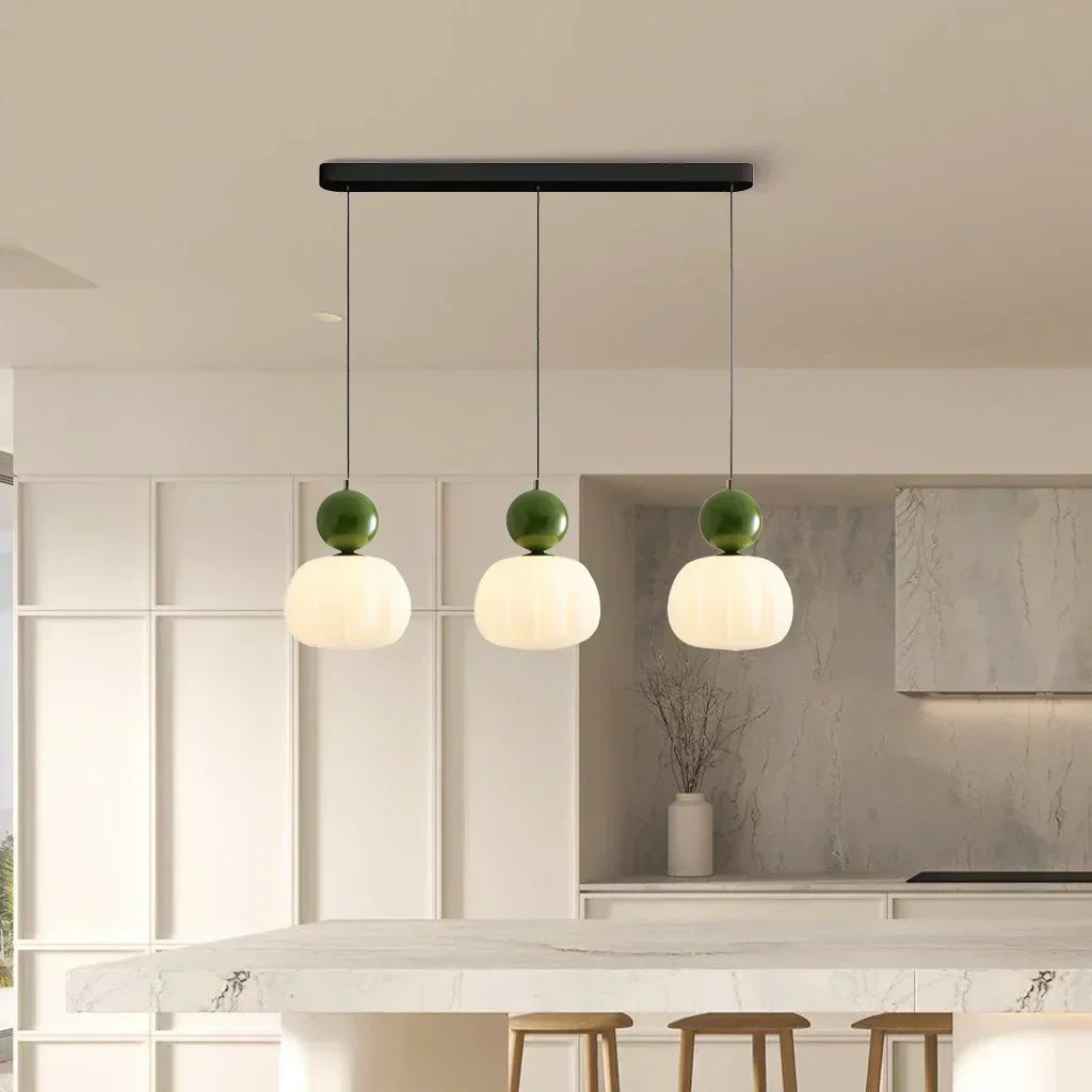 Lámpara de techo nórdica calabaza — LED colgante, pantalla de vidrio reforzado, estructura metálica pulida