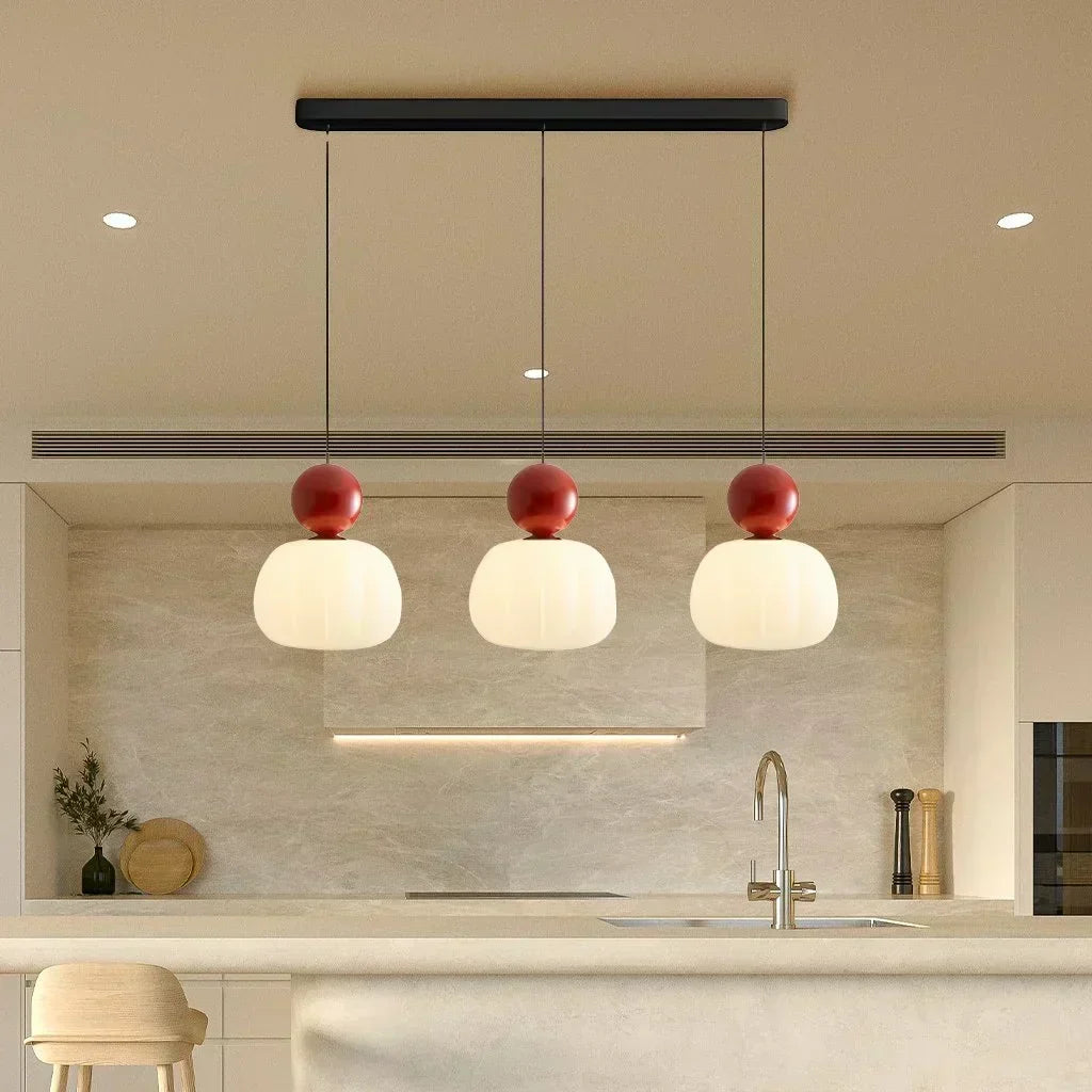 Lámpara de techo nórdica calabaza — LED colgante, pantalla de vidrio reforzado, estructura metálica pulida