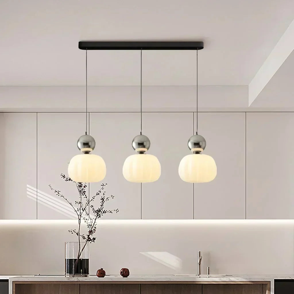Lámpara de techo nórdica calabaza — LED colgante, pantalla de vidrio reforzado, estructura metálica pulida