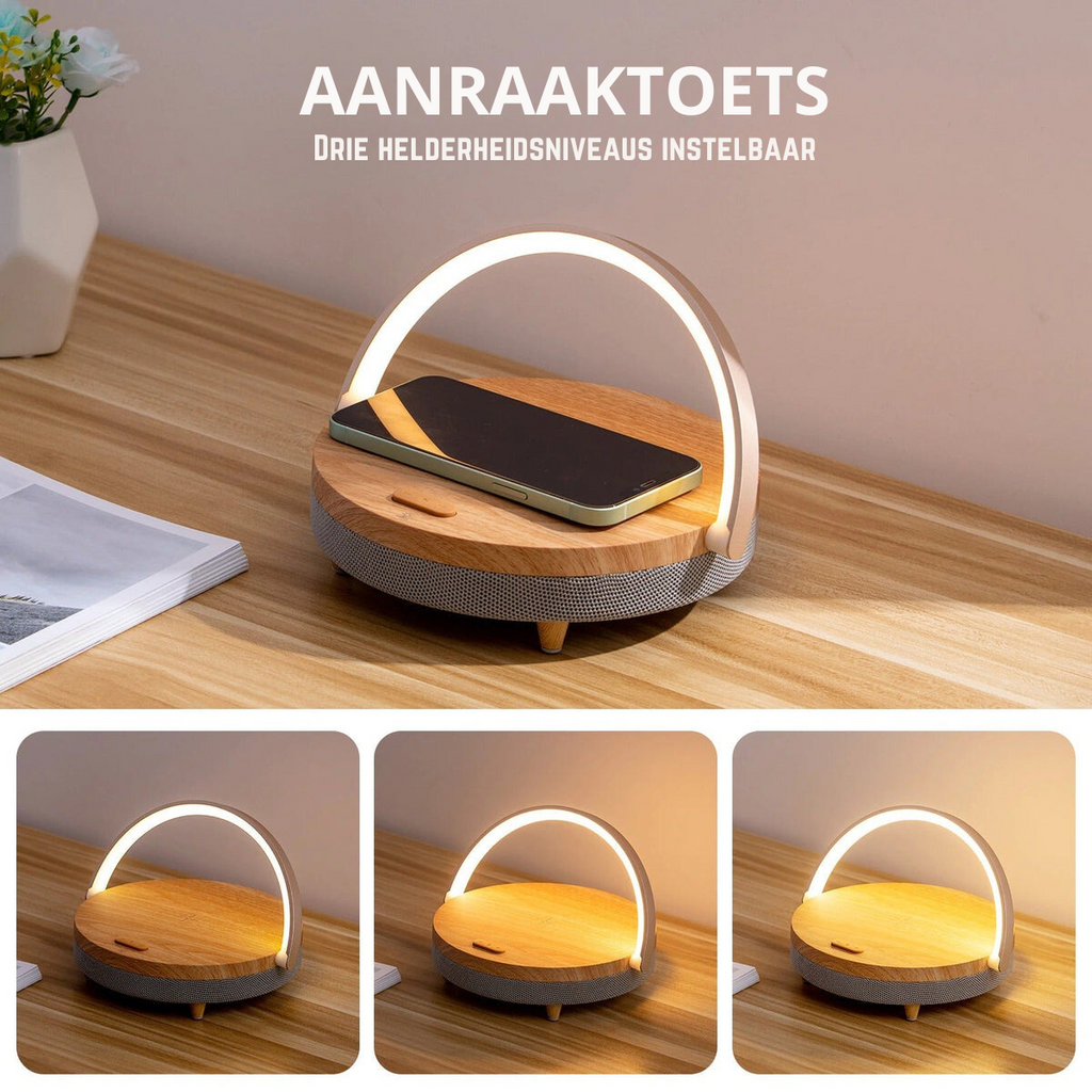 Lámpara LED 3 en 1 con altavoz Bluetooth y cargador inalámbrico