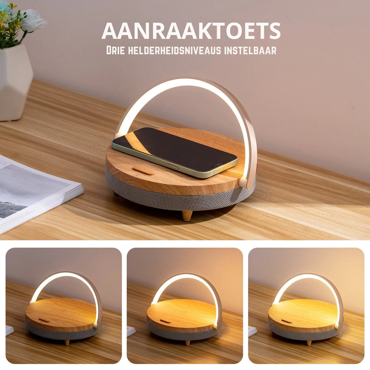 Lámpara LED 3 en 1 con altavoz Bluetooth y cargador inalámbrico