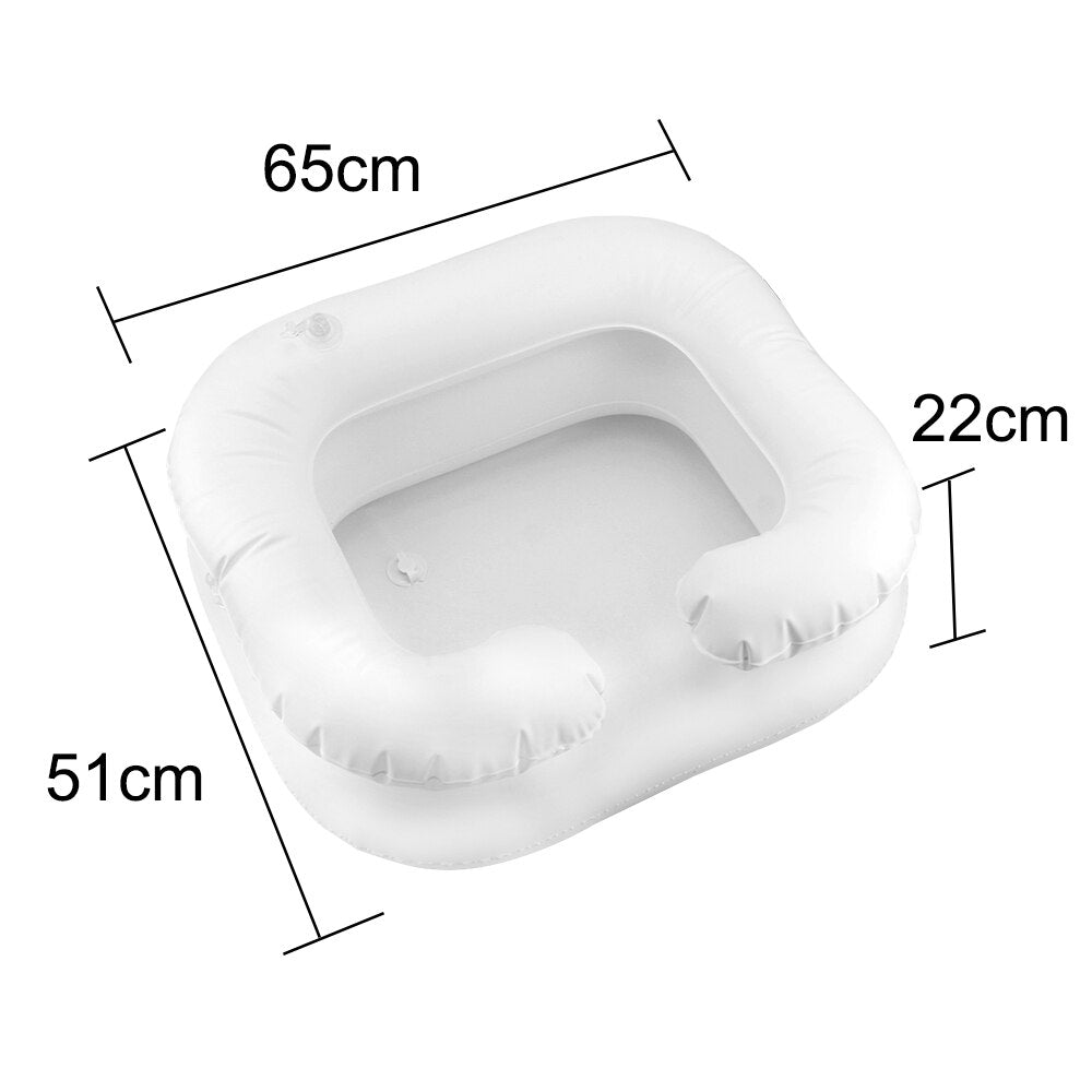 Lavacabezas hinchable con desagüe integrado para cama