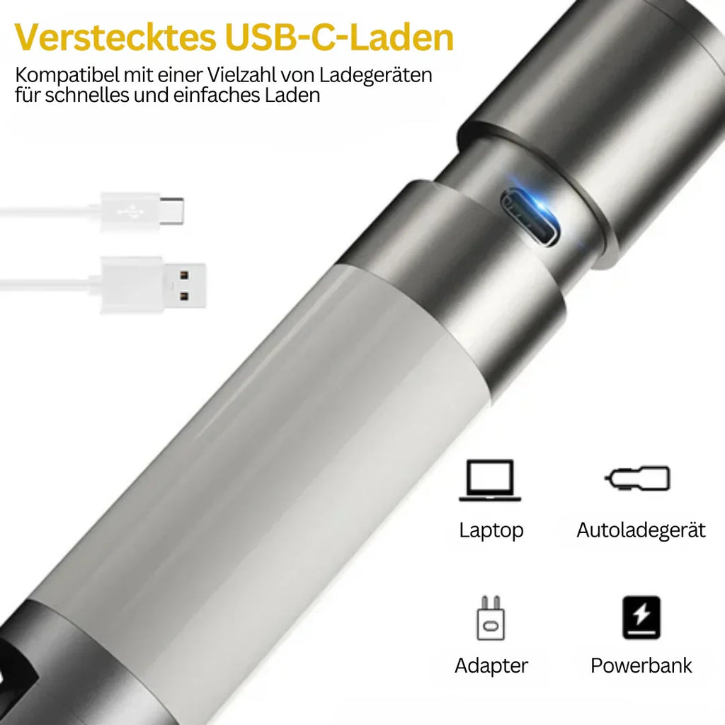 Linterna LED recargable con filtros de colores y función de luz de camping