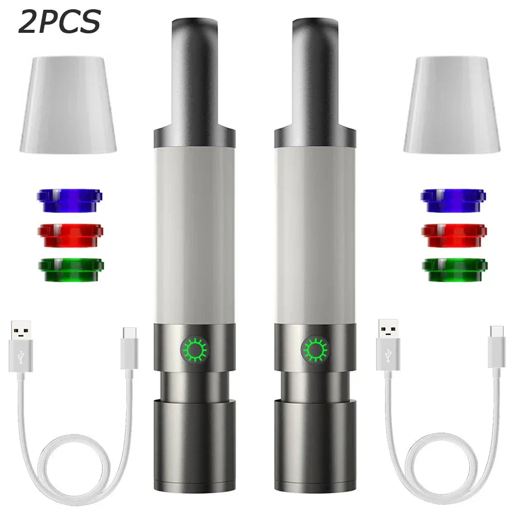 Linterna LED recargable con filtros de colores y función de luz de camping