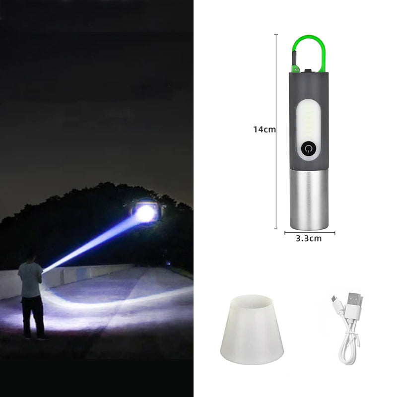 Linterna LED recargable con mosquetón para exterior