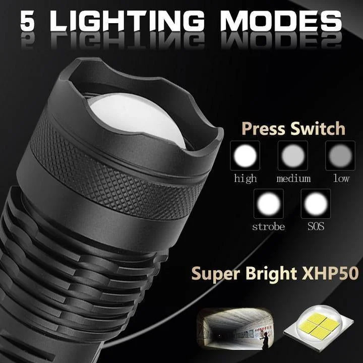 Linterna LED recargable con zoom y carcasa de aluminio